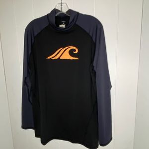 TSLA Mens Rash Guard Swimwear Long Sleeve Turtleneck Blue Black Large